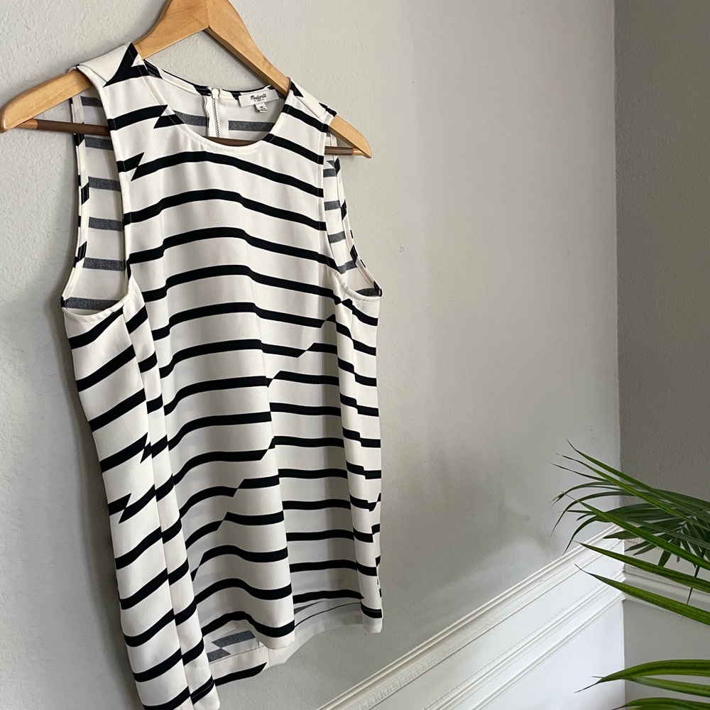 Madewell cream and black striped sleeveless shell
